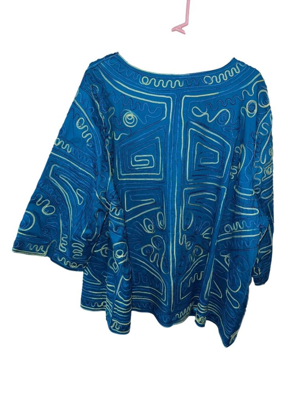Catherines Womens 3X Blue Embroidered Cotton Blend Jacket Top With Abstract Desi - Picture 7 of 9